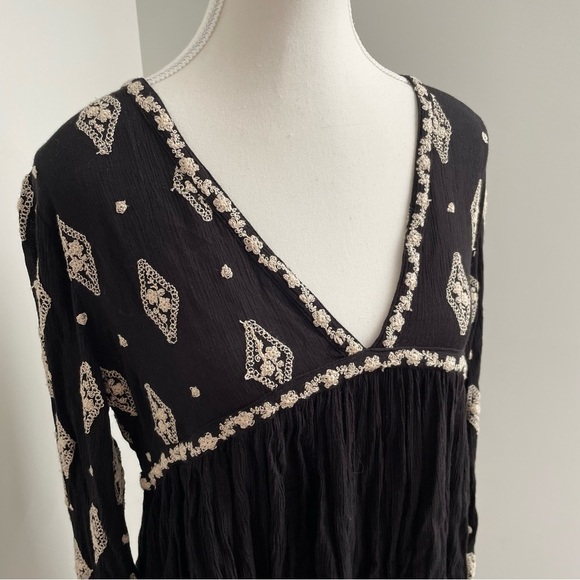 Free People Diamond Embroidered Smock Top Long Sleeve Whimsigoth Size Small - Picture 6 of 12